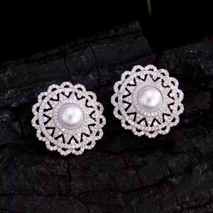 ZAKOL Luxury Pearl Zircon Stud Earrings Women Wedding Party Jewelry